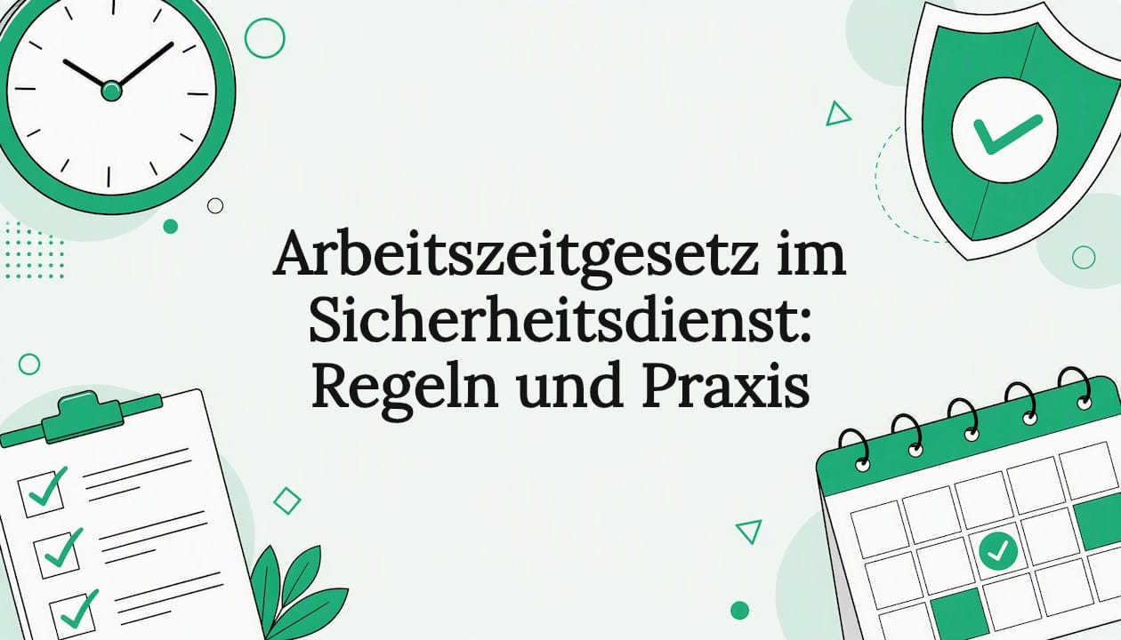 Gestaltete Titelgrafik zum Thema Arbeitszeitgesetz im Sicherheitsdienst