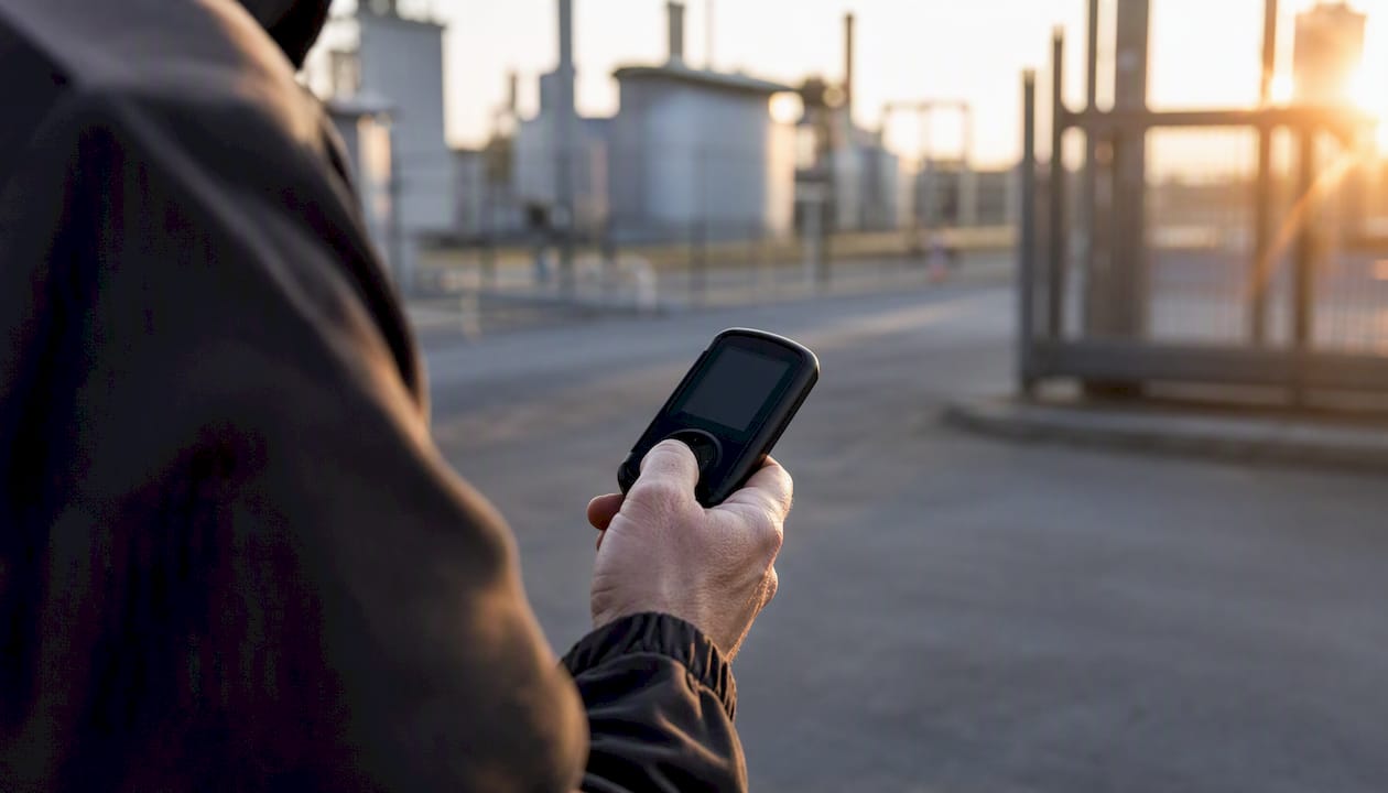 Der Sicherheitsdienst nutzt ein Hand-GPS, um die Kontrollgänge lückenlos zu dokumentieren.
