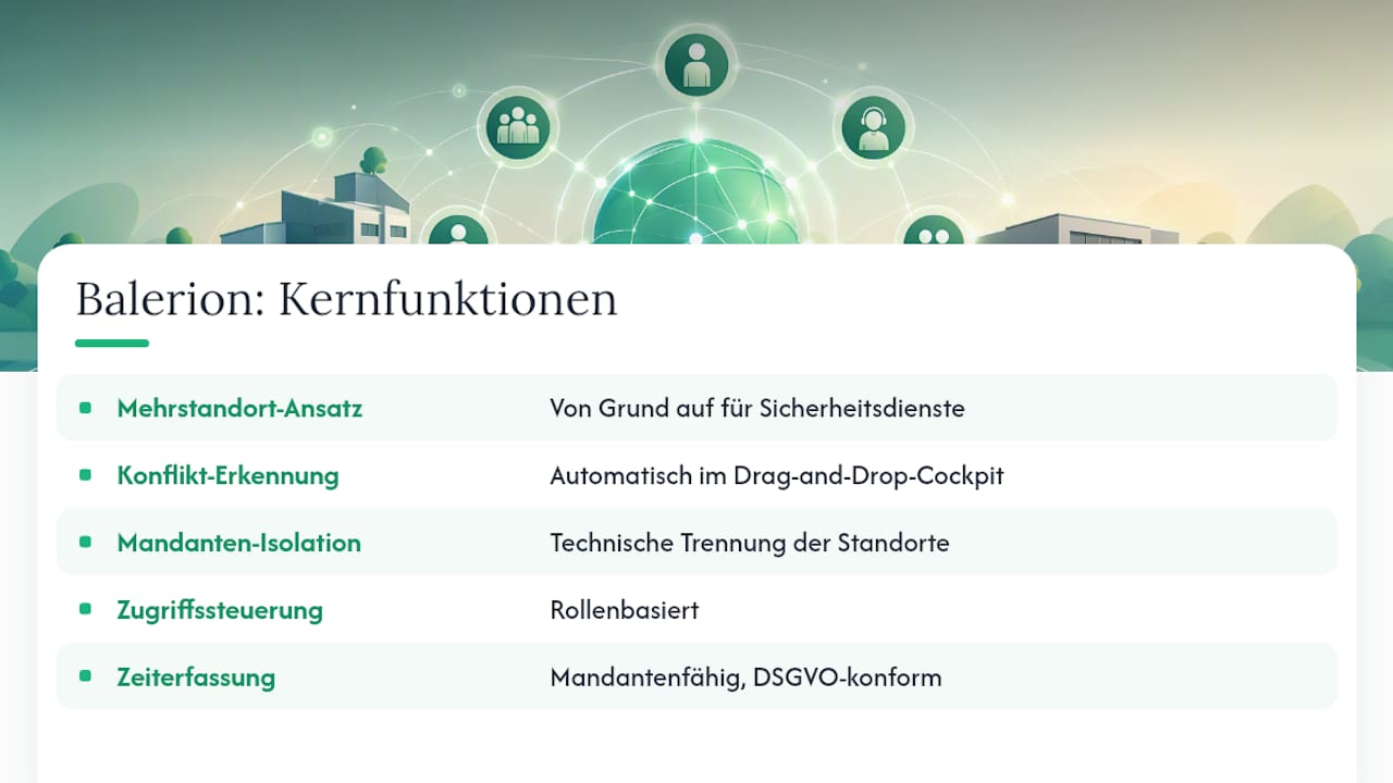 Balerion: Die Lösung für Mehrstandort Dienstplanung im Sicherheitsdienst — overview diagram