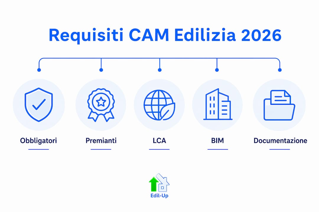 Schema riassuntivo dei nuovi requisiti CAM per l’edilizia previsti dal 2026