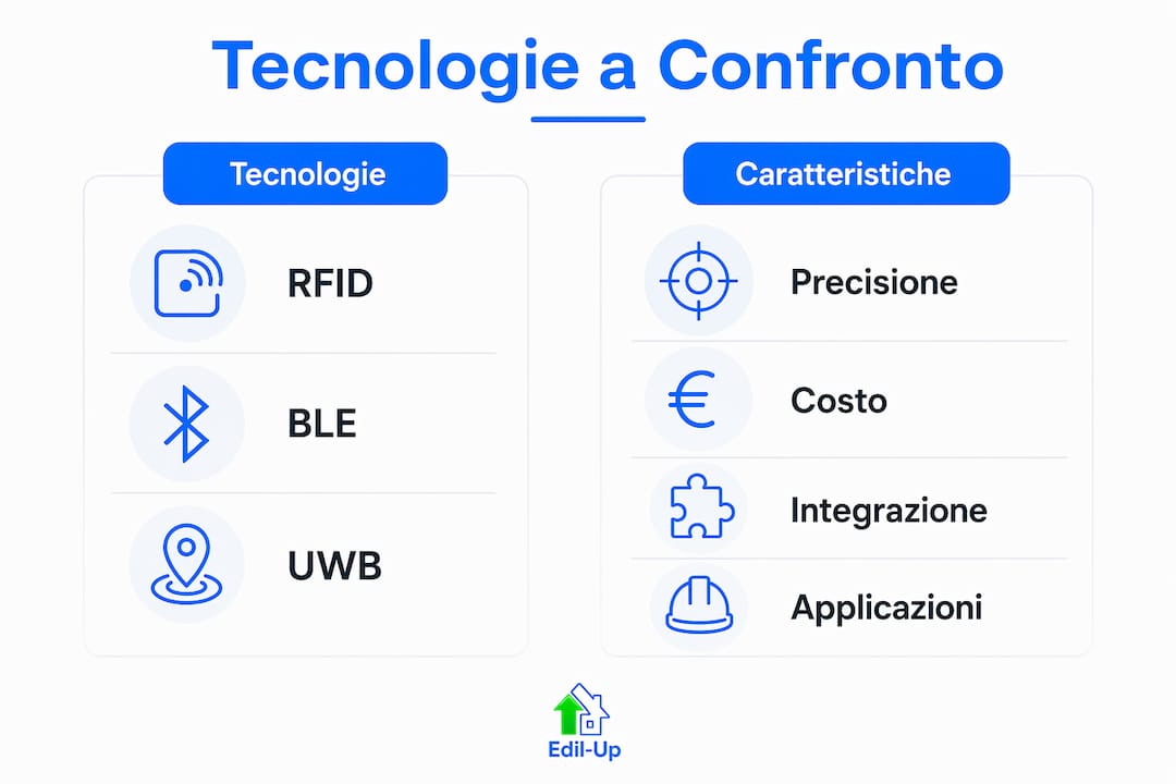 Infografica comparativa sulle tecnologie di tracciamento dei materiali