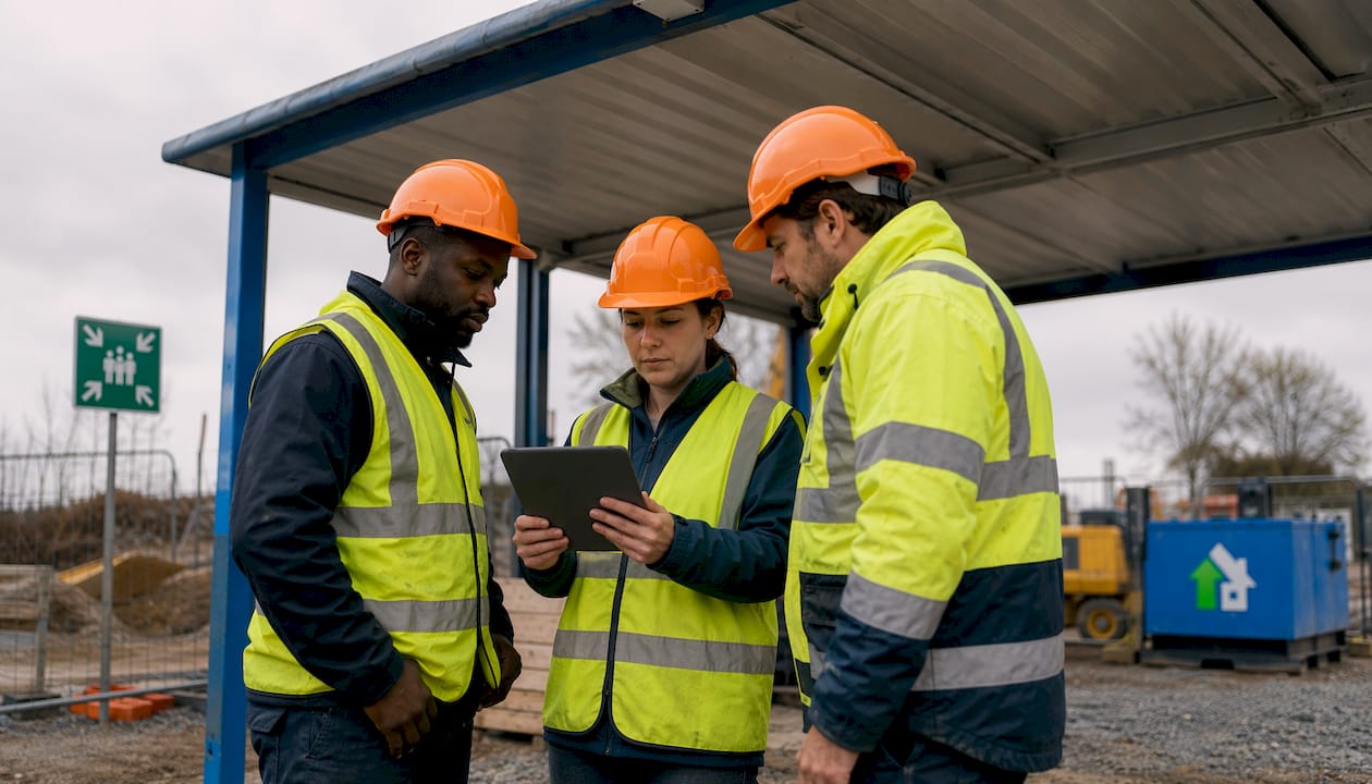 I responsabili della sicurezza in cantiere stanno verificando i dati sulle presenze del personale.