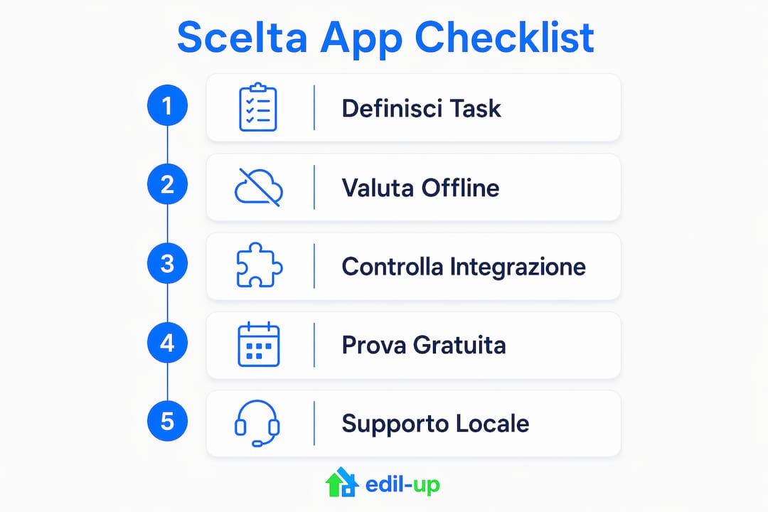 Guida visuale alle fasi per scegliere la migliore app checklist per il cantiere
