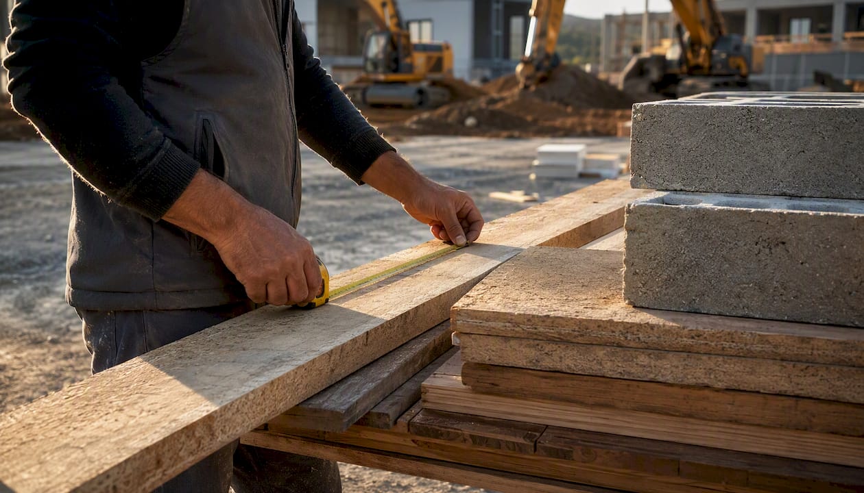 Il responsabile di cantiere valuta la qualità e la sostenibilità dei materiali da costruzione.