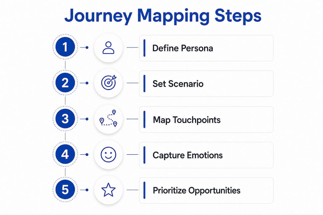 Infographic depicting user journey mapping step-by-step process