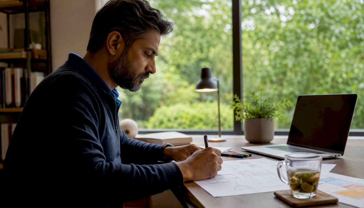 Freelance web designer sketching website wireframes