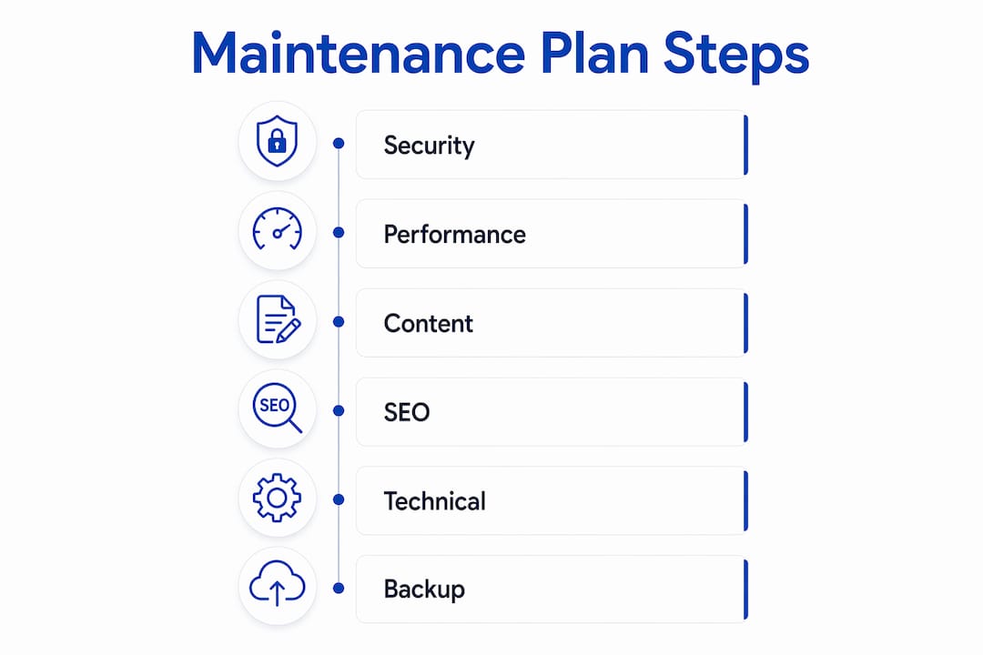 Infographic showing website maintenance plan key steps