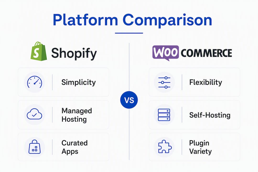 Infographic comparing Shopify and WooCommerce features