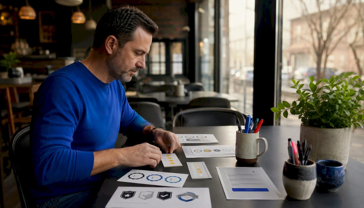 Ecommerce manager arranging trust signals for checkout