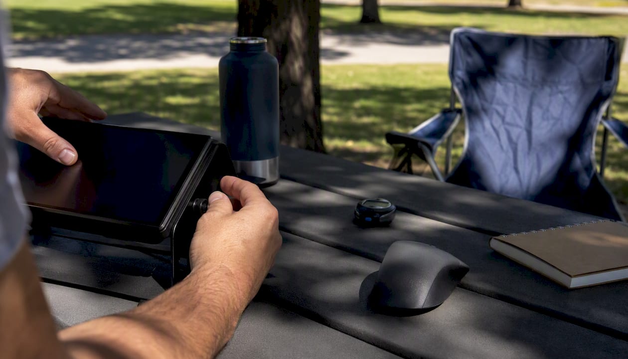 Hands adjusting payment terminal device