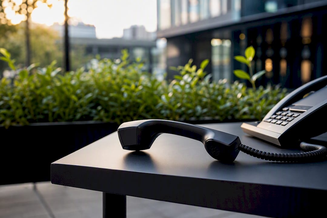 Modern business phone handset on desk
