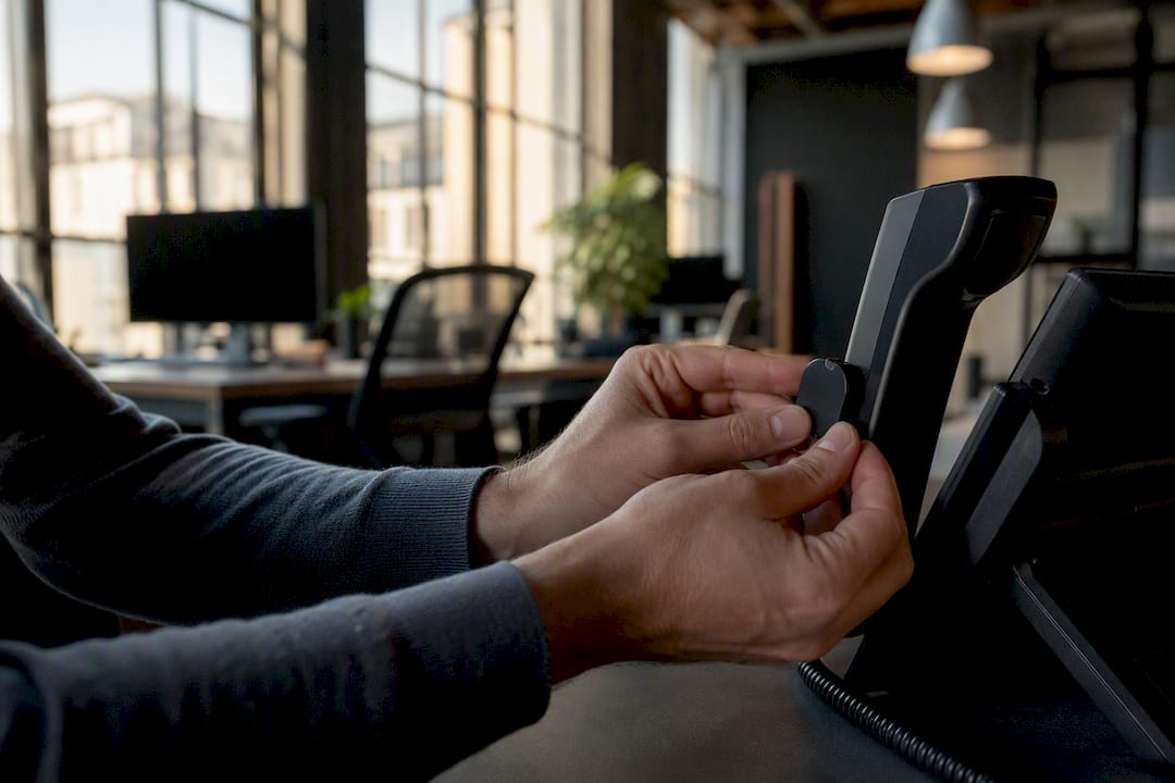 Hands linking call tracking device to phone