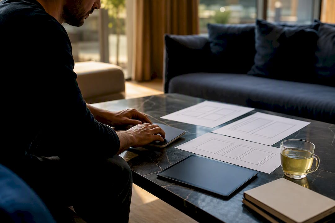 Designer workspace preparing product page layouts
