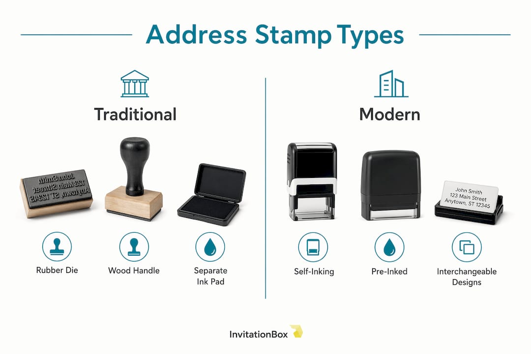 Infographic comparing traditional vs modern address stamps