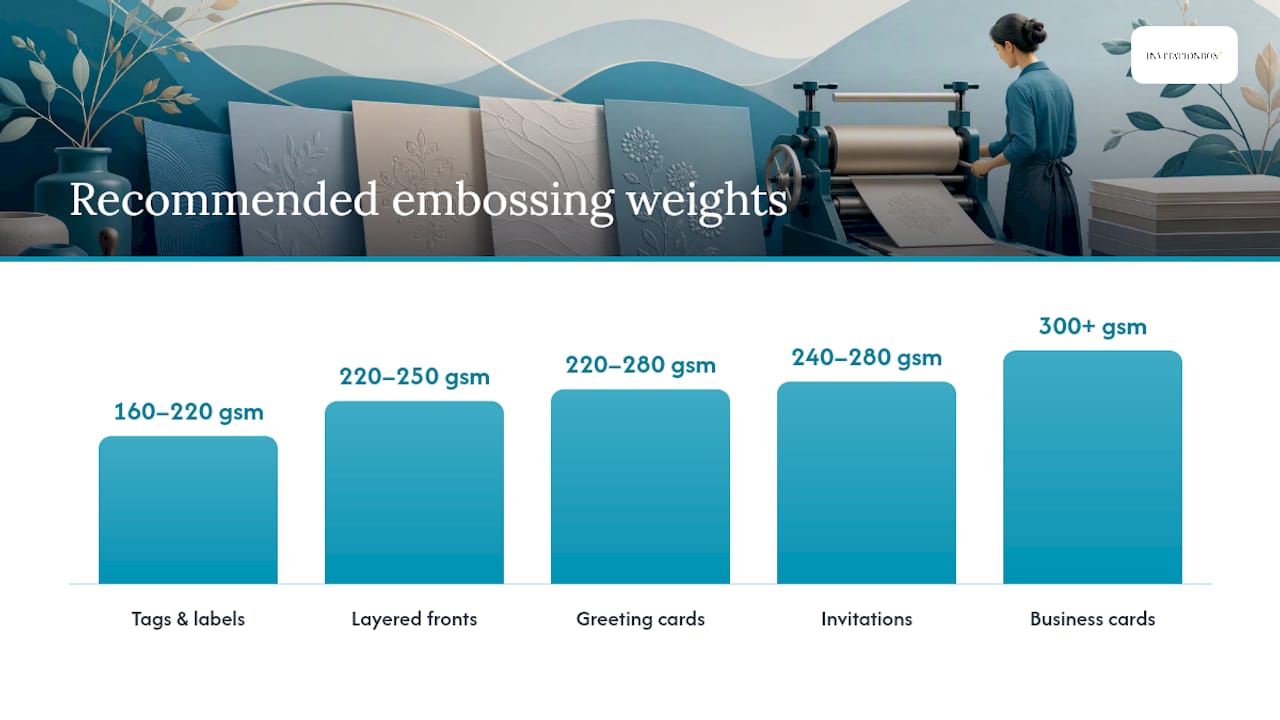 Comparison of paper weight ranges for different embossing projects