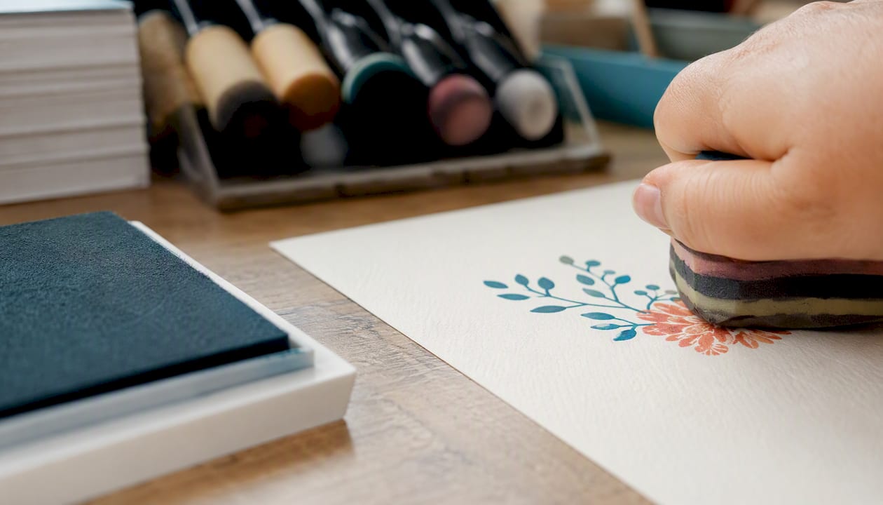 Dye ink stamping on porous paper close-up