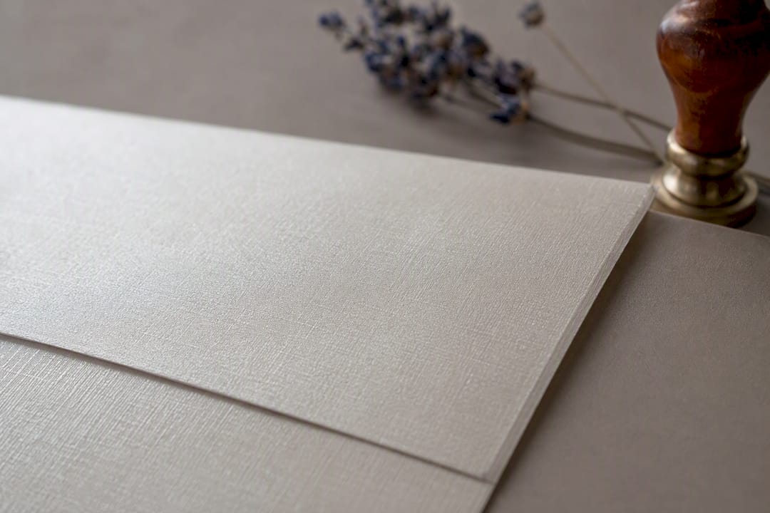 Detailed texture and finish on wedding invitation paper