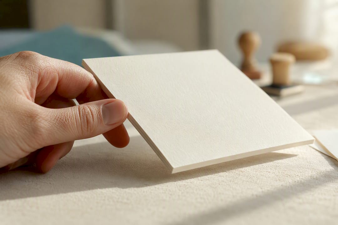 Hand flipping thick invitation card edge