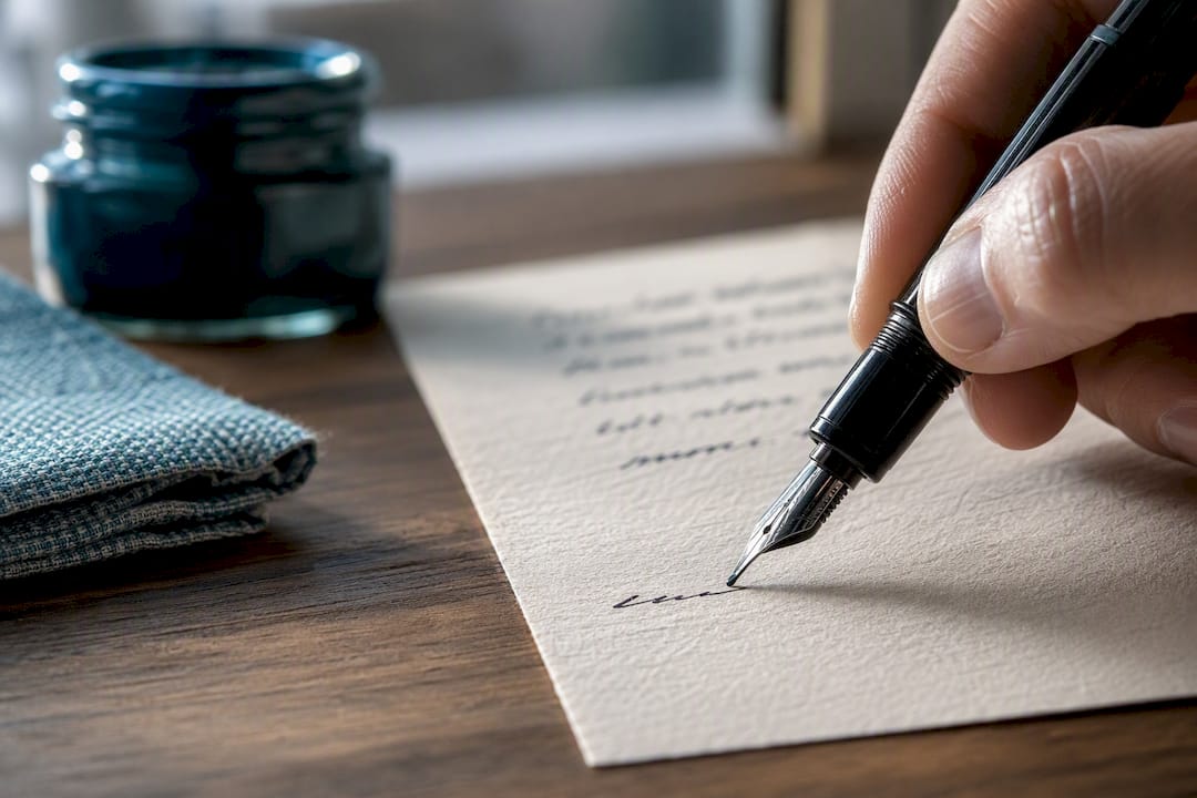 Fountain pen writing on thick cardstock