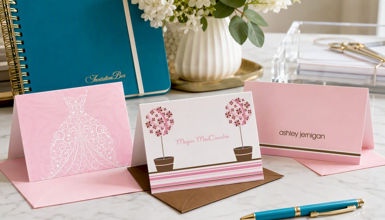 Filigree Dress Pink Thank You Cards