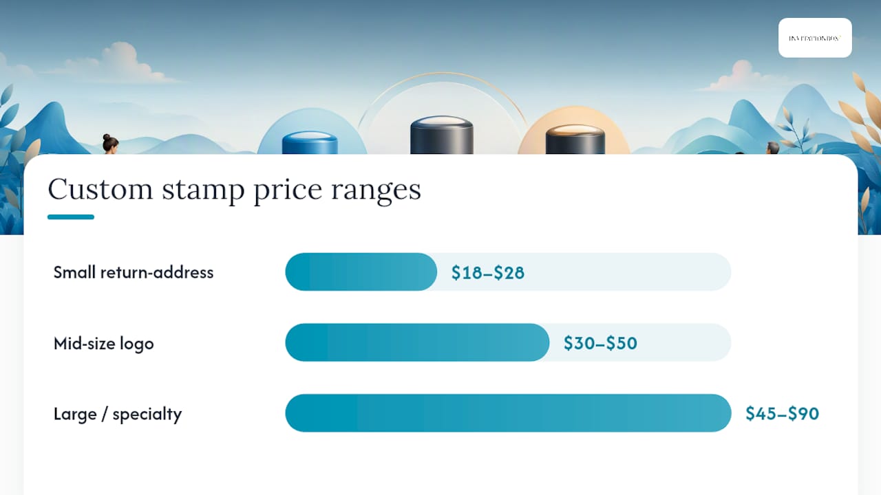 Price ranges for three custom stamp scenarios