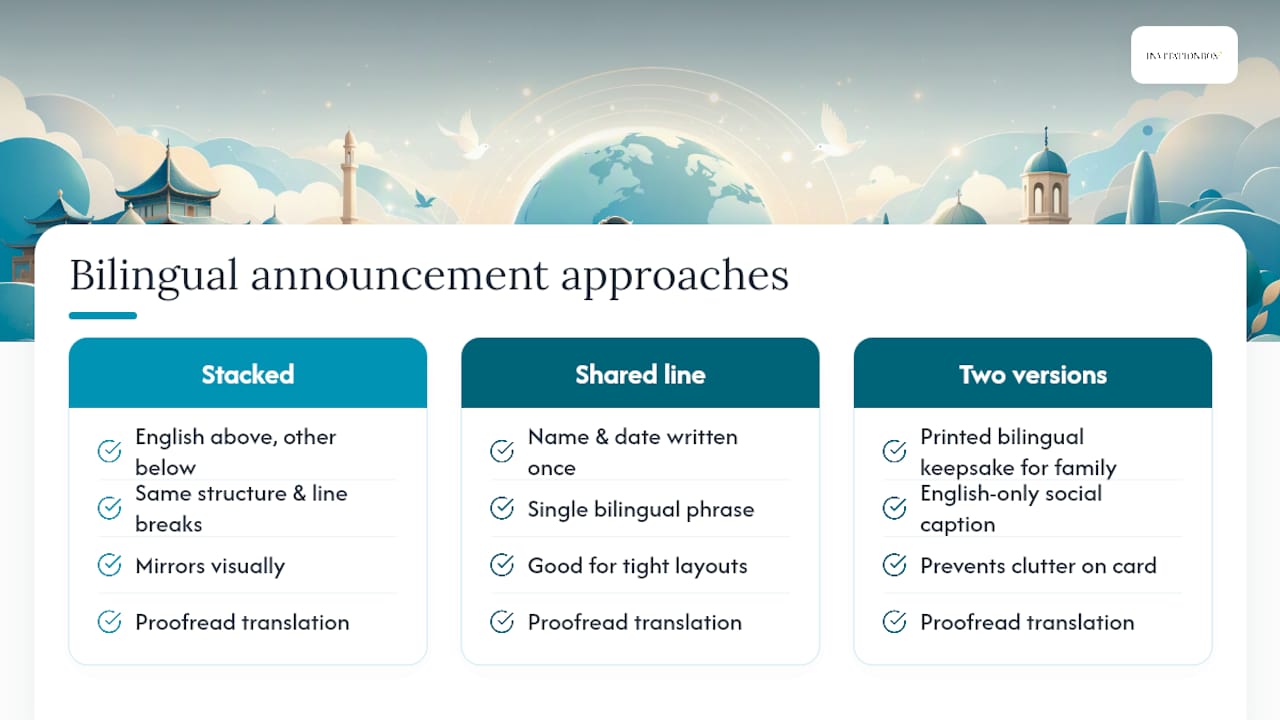 Three bilingual announcement format options