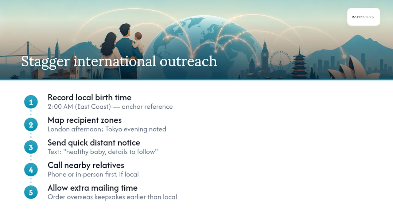 International announcement timing across time zones
