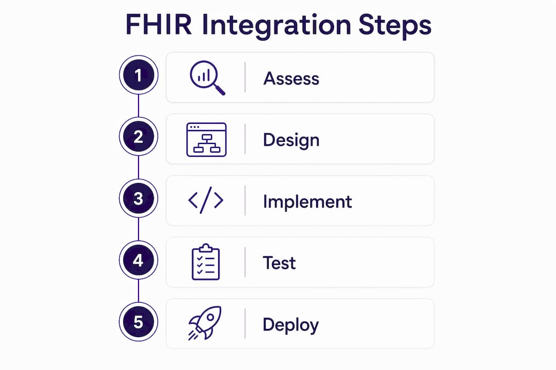 Infographic illustrating FHIR integration process steps