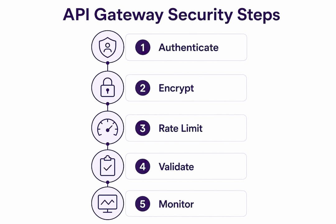 Infographic illustrating API gateway security steps