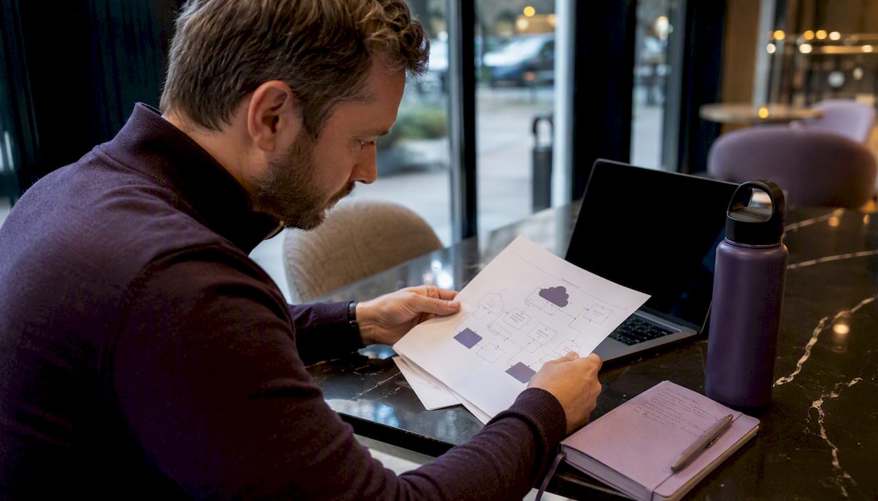 Engineer reviewing hybrid cloud API gateway setup