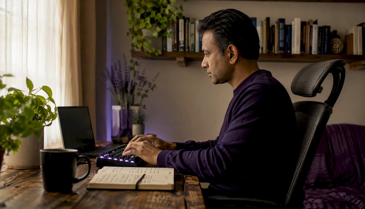 Hands typing ABAC policies in server room