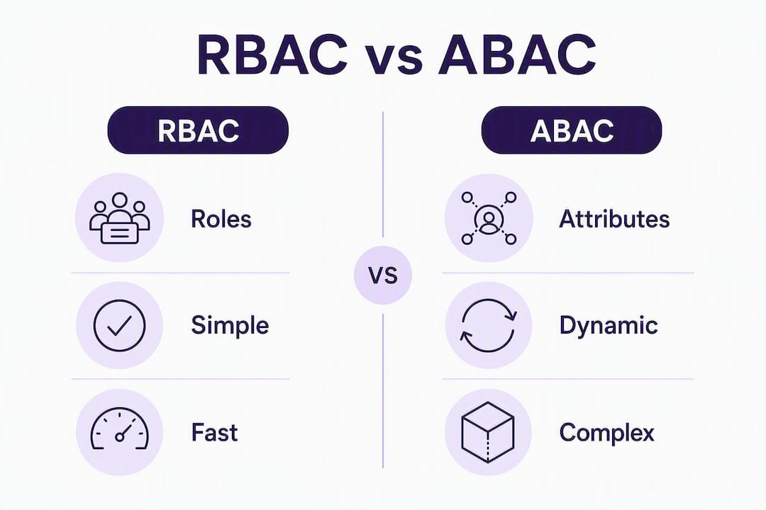 Infographic comparing RBAC and ABAC key features