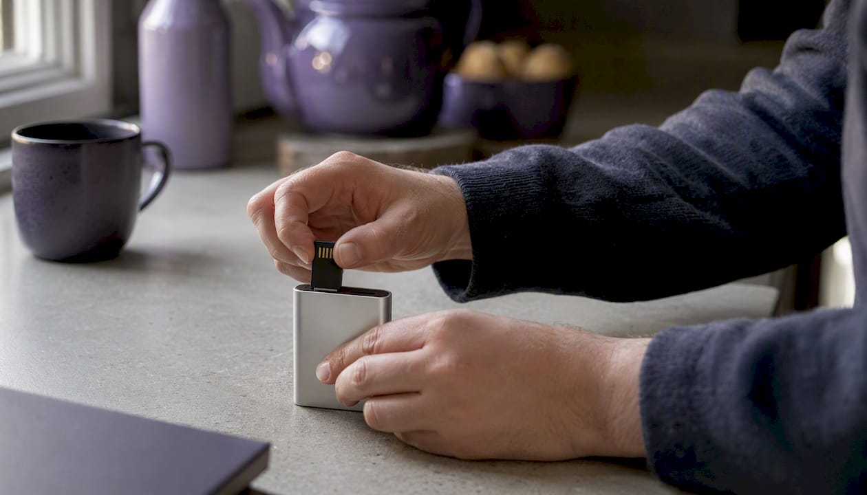 Hands swapping a hardware security token