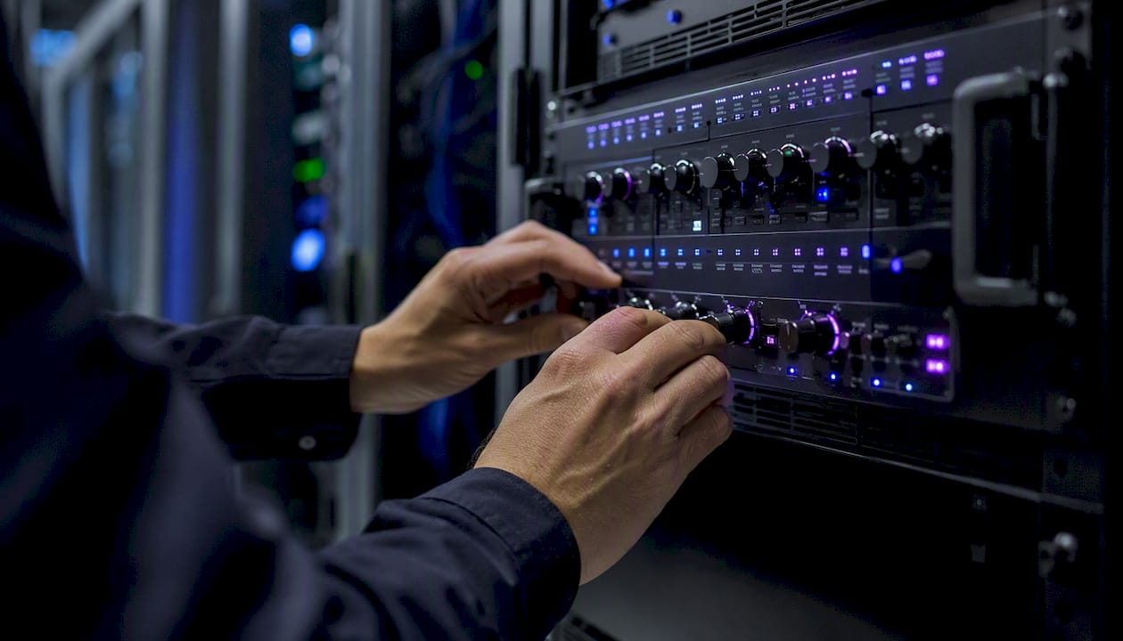 Hands adjusting load test controls