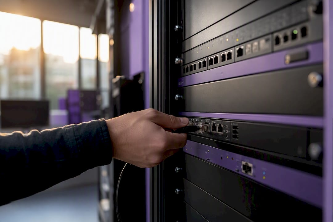 Hand connecting cable on gateway device