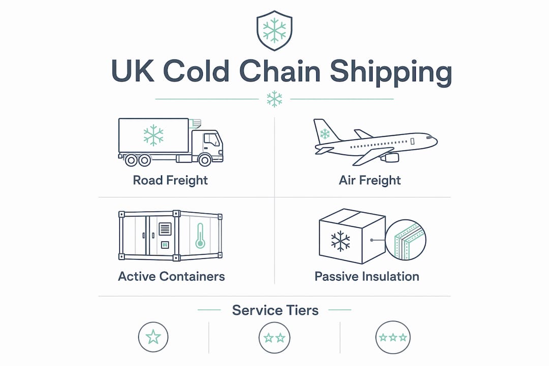 Infographic showing UK cold chain shipping types and service tiers