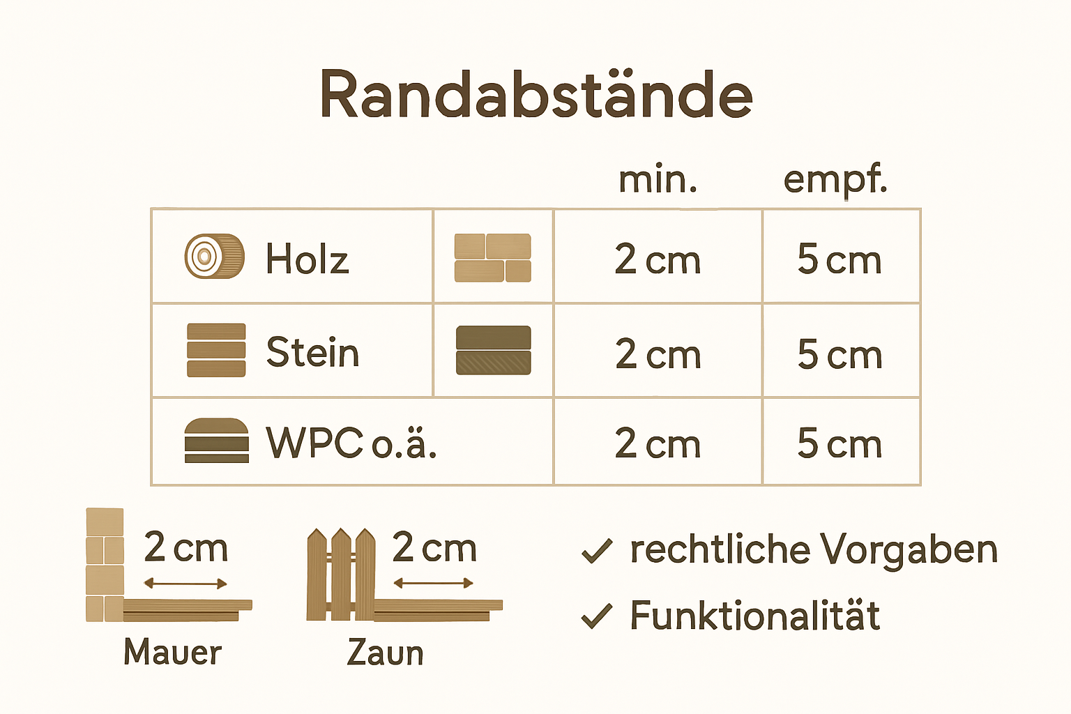 Erklärung Randabstand Terrasse: Grundlagen und Bedeutung 2 Infographic on terrace Randabstand by material and scenario