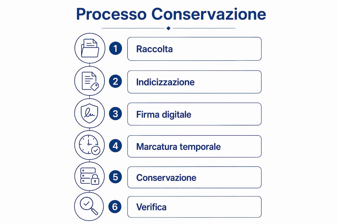 Infografica sul flusso operativo della conservazione digitale