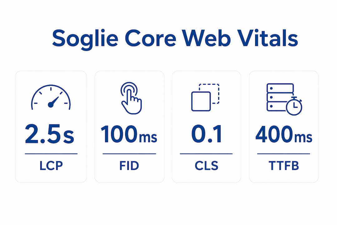 Velocità sito web per PMI con ERP ed e-commerce 2 Infografica sulle soglie consigliate dei Core Web Vitals secondo Google