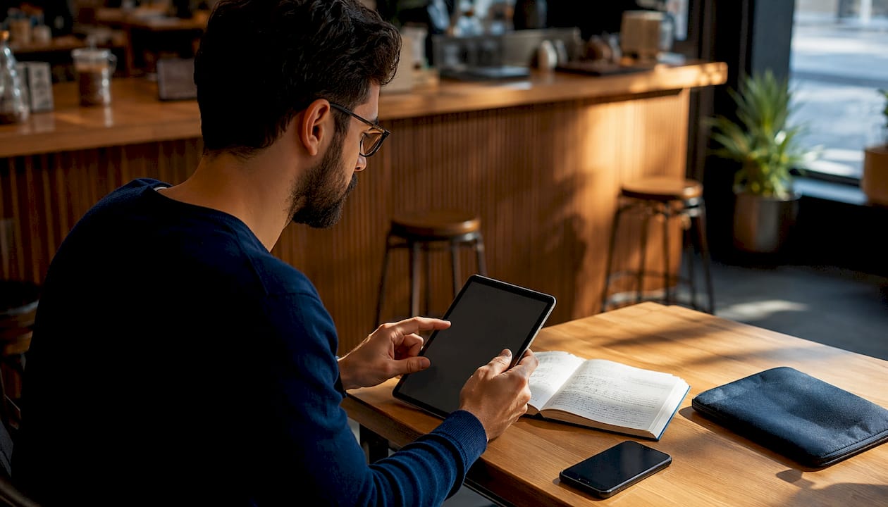 Le migliori alternative a Danea Easyfatt per PMI italiane 3 Un professionista gestisce la fatturazione direttamente dal tablet mentre lavora all'aperto.