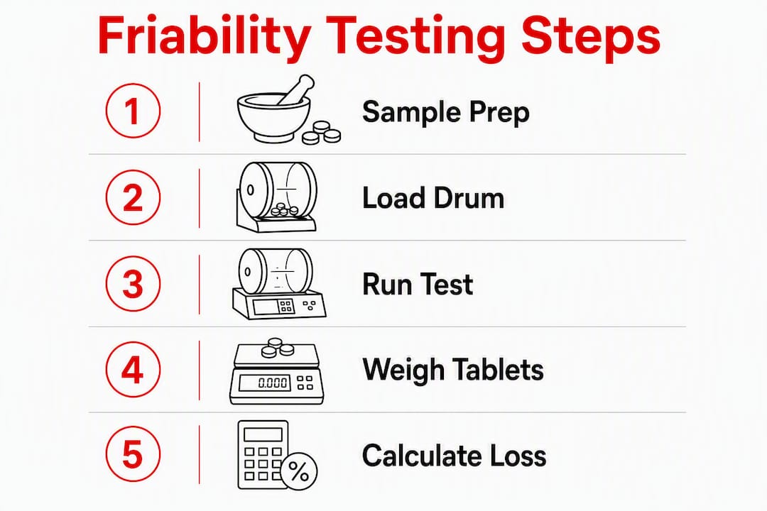 Infographic outlining friability testing protocol steps