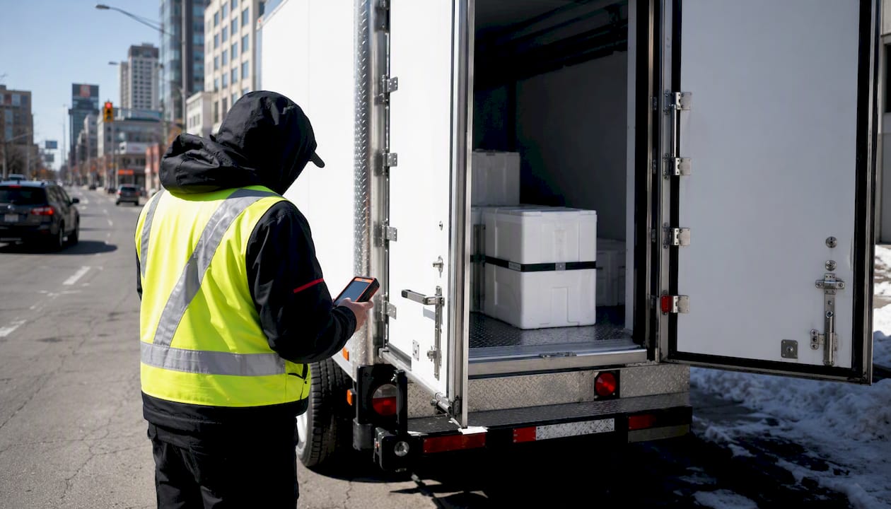Driver using temperature monitor by refrigerated truck