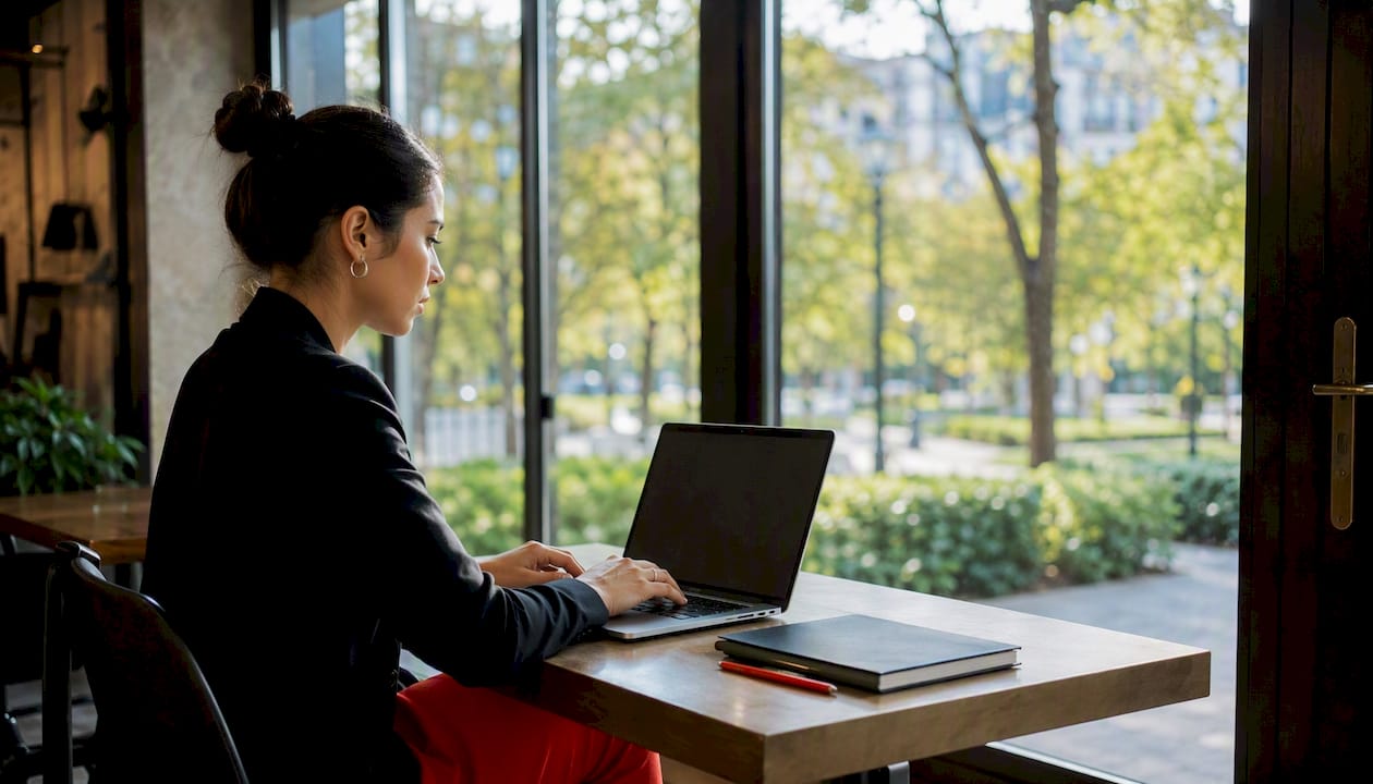 Businesswoman verifying supplier information online