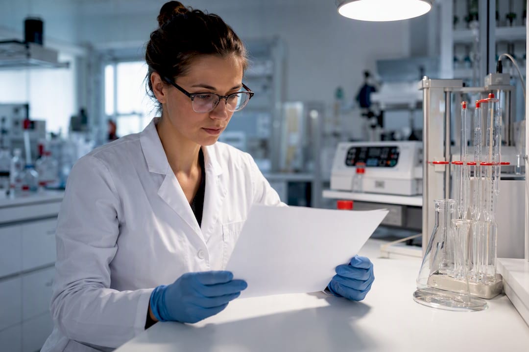 Lab technician holds COA document