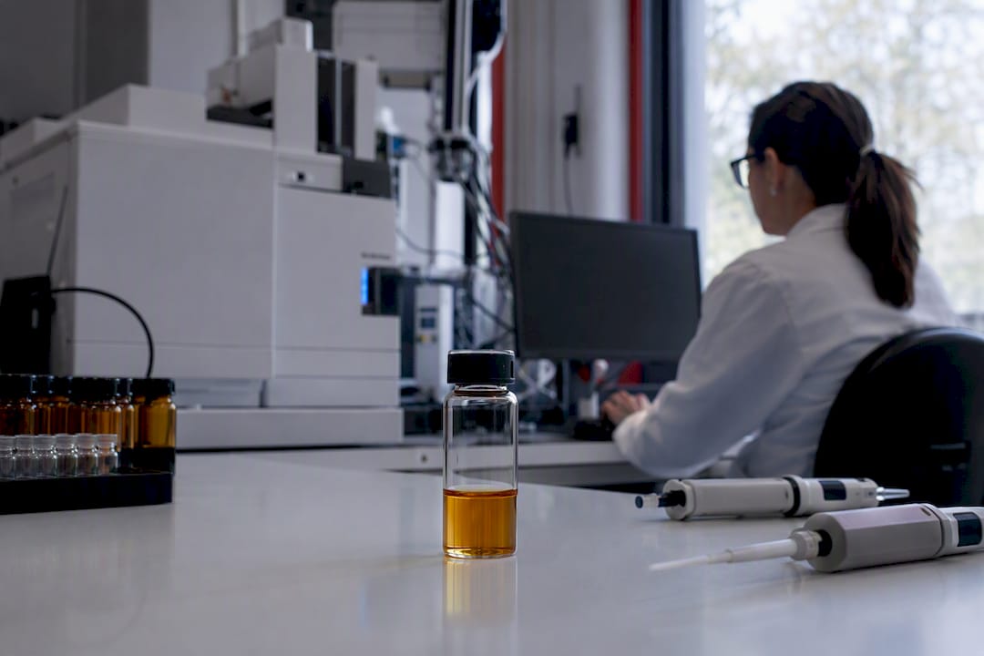 Cannabis terpene sample on analytical instrument