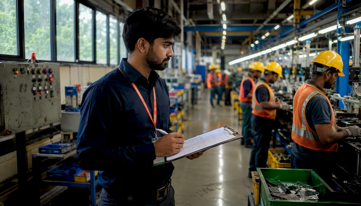 Supervisor managing team operations in a plant