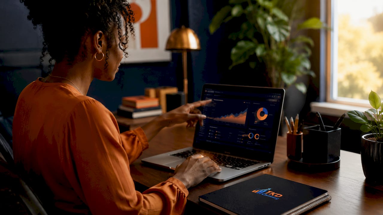 Hands pointing to color-coded dashboard report