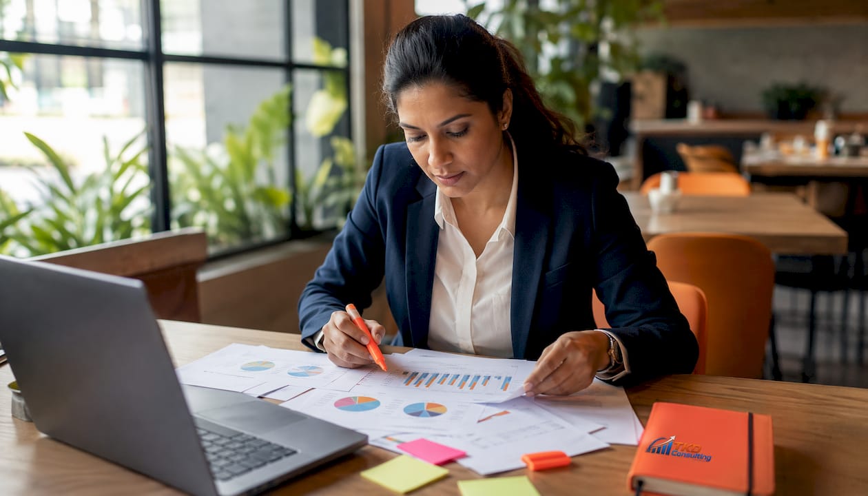 Woman reviewing strategic planning documents