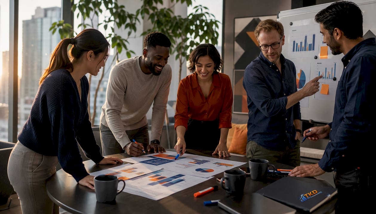 Team collaborating in strategy execution meeting