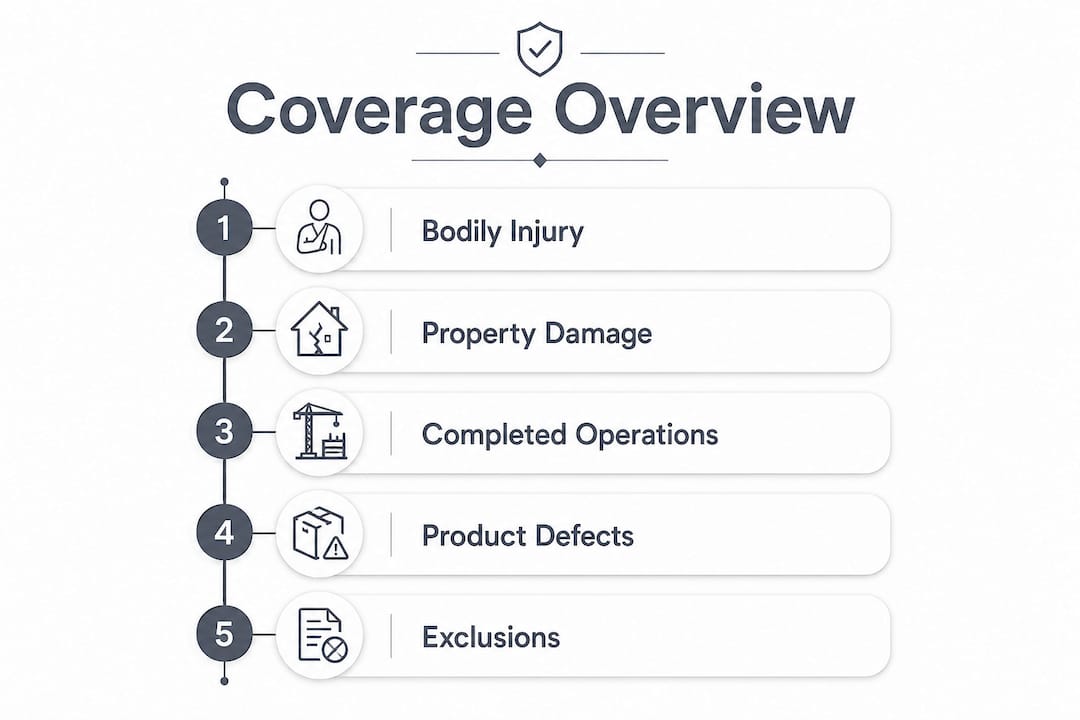 Infographic showing product liability coverage categories